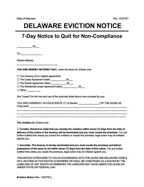 Eviction Notice Template Delaware